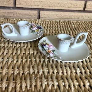 Vintage Lefton Japan Floral Candlesticks - pair - Candle Holders - Porcelain